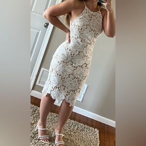 Floral Lace White Midi Dress